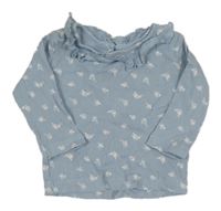 Světlemodré květované žebrované triko s límečkem Matalan