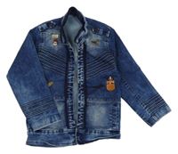 Modrá riflová bunda s nášivkami