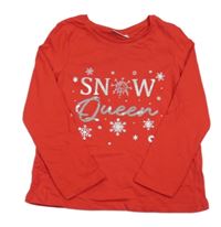 Červené triko s nápisem a vločkami Matalan