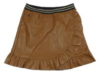 Hnědá koženková sukně s volánem Persival