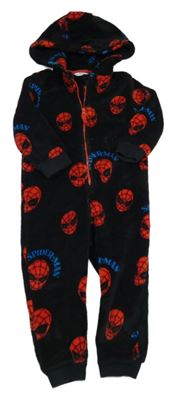 Černá chlupatá kombinéza se Spidermanem a kapucí M&S