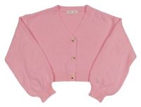 Růžový propínací crop svetr Shein