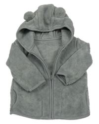 Šedá chlupatá propínací mikina s kapucí s oušky