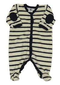 Světlebéžovo-tmavomodrý pruhovaný sametový overal Petit Bateau