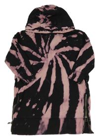 Černo-starorůžové batikované teplákové šaty s kapucí Next