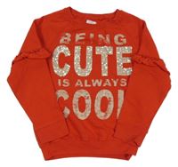 Červená mikina s nápisem s flitry a volánky Next