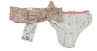 2set - Bílé kalhotky se srdíčky + světlehnědá květovaná čelenka s mašlí