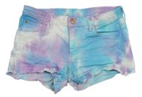 Modro-fialovo-bílé batikované riflové kraťasy H&M