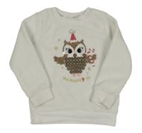 Bílá chlupatá mikina se sovou z flitrů H&M