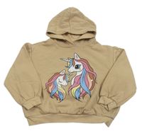 Hnědá crop mikina s jednorožci a kapucí H&M