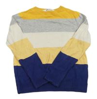 Žluto-šedo-tmavomodrý pruhovaný lehký svetr H&M