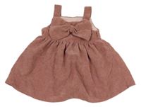 Starorůžové manšestrové šaty s mašlí 