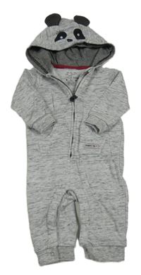 Šedá melírovaná tepláková kombinéza s kapucí - panda F&F