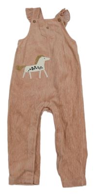 Světlerůžové laclové žebrované sametové tepláky s koníkem M&S