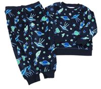 Tmavomodré plyšové pyžamo s vesmírem F&F