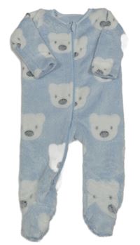 Světlemodro-bílý plyšový overal s medvědy Nutmeg