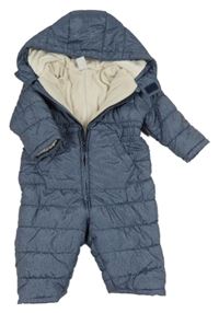 Tmavomodrá melírovaná šusťáková zimní kombinéza s kapucí C&A