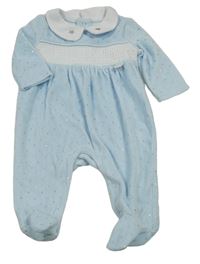 Světlemodro-bílý sametový overal s límečkem 