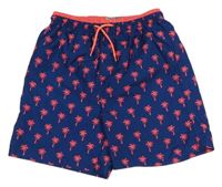 Tmavomodro-růžové plážové kraťasy s palmami 