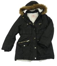 Černá šusťáková zateplená parka s kapucí s kožešinou George