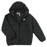 Černá šusťáková zimní bunda s logem a kapucí Adidas