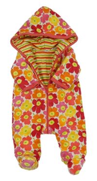 Barevná květovaná sametová zateplená kombinéza s kapucí 