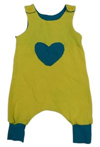 Žluto-modré lehké laclové tepláky se srdcem 