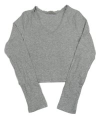 Šedé crop žebrované triko H&M