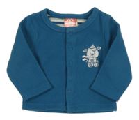 Tyrkysová fleecová propínací mikina s medvědem 