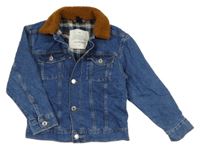 Modrá podšitá riflová bunda s huňatým límcem H&M