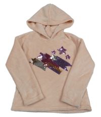 Světlerůžová plyšová mikina s flitry a kapucí 