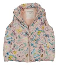 Světlerůžová šusťáková zateplená vesta s motýlky Mothercare