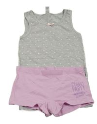 Nové - šedá puntíkatá košilka + světlerůžové nohavičkové kalhotky 