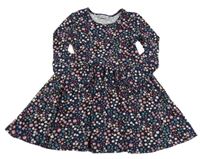 Tmavomodro-růžové květované šaty 