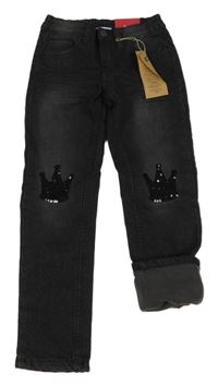 Nové - antracitové podšité skinny rifle s korunkami z flitrů Kiki&Koko