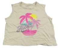 Smetanový crop top s palmami Primark