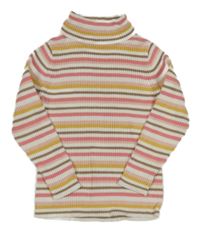 Bílo-hnědo-růžovo-žlutý pruhovaný žebrovaný svetrový rolák George