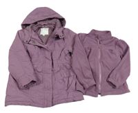 3v1 - Fialová šusťáková zateplená parka + fleecová mikina Vertbaudet