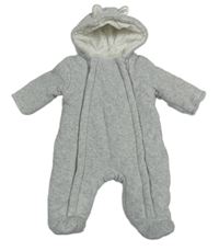 Světlešedá sametová žebrovaná zateplená kombinéza s kapucí George