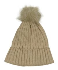 Béžová žebrovaná čepice s bambulí PRIMARK