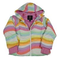 Bílo-barevná pruhovaná šusťáková zimní bunda s kapucí Swisstech