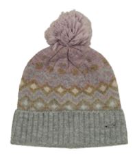 Šedo-lilo-béžovo-zelená vzorovaná čepice s bambulí 