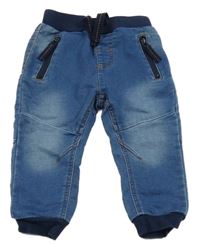 Modro-tmavomodré teplákové cuff rifle s úpletovým pasem 