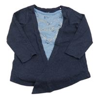 Světlemodré triko s kočičkami a našitým tmavomodrým cardiganem Topolino