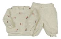 2set - Bílá huňatá květovaná mikina + tepláky 