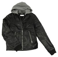 Černá koženková bunda s teplákovou kapucí H&M