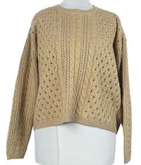 Dámský béžový ažurový vzorovaný vlněný crop svetr M&S