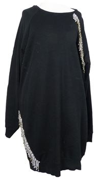 Dámská černá šatová mikina se štrasovými třásněmi River Island 