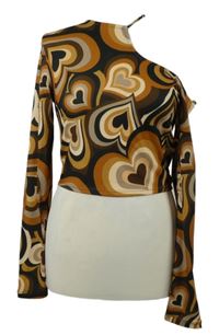 Dámské hnědo-béžové srdíčkované crop asymetrické triko Bershka
