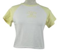 Dámské bílo-žluté crop tričko s nápisem Primark 